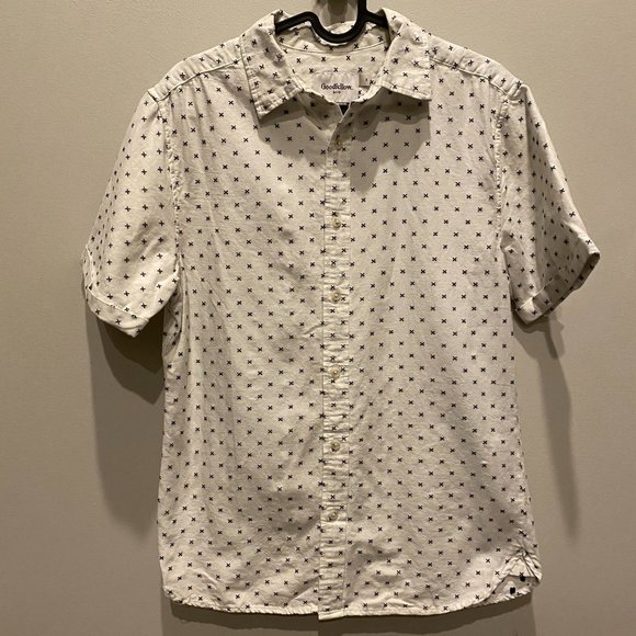 Goodfellow SS Button-Down White w/ Black X Pattern - Picture 2 of 5